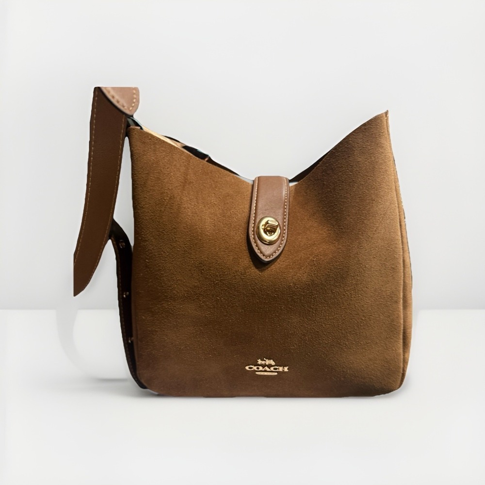 Coach Hadley Convertible Shoulder Crossbody Bag In Suede Sienna - Picture 3 of 13
